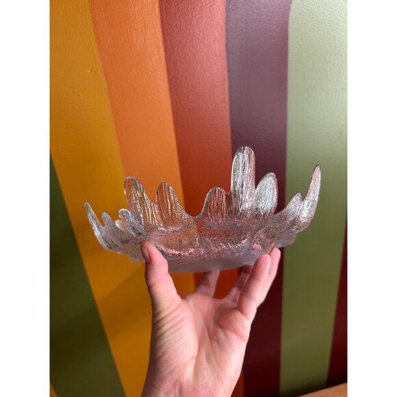 Vintage Pukeberg Sweden Centerpiece Bowl Glasbruk, Textured Art Glass Dish clear - Picture 3 of 7